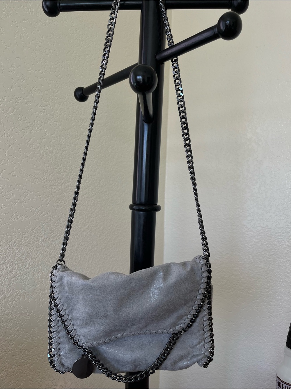 Gunmetal Gray Chain-Trim Crossbody Bag